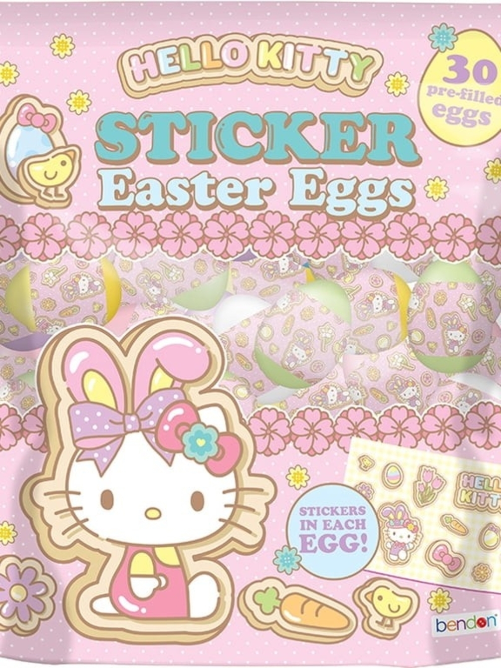 Hello Kitty Pink Sticker Easter Eggs Party Favors - Pack of 30